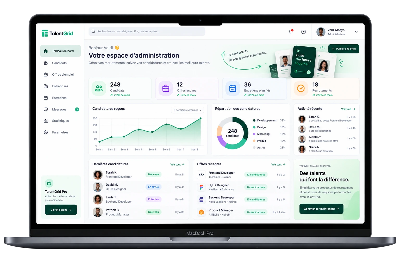 Interface recruteur TalentGrid